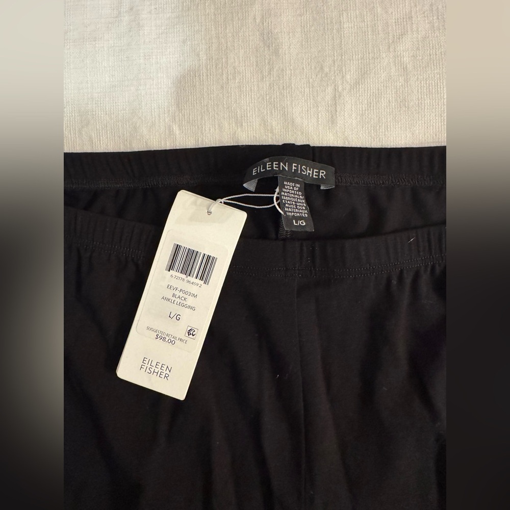Eileen Fisher Black Pull-On Black Ankle Leggings Viscose Jersey Large